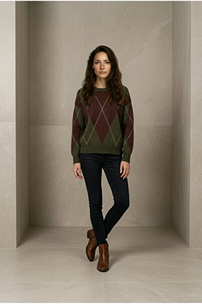 Fix Modalife Γυναικείο πλεκτό πουλόβερ με σχέδιο μπακλαβά και λαιμόκοψη ποδηλ...