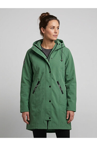 Banadamoda Πράσινο παλτό διπλής όψης με κουκούλα και φερμουάρ Softshell