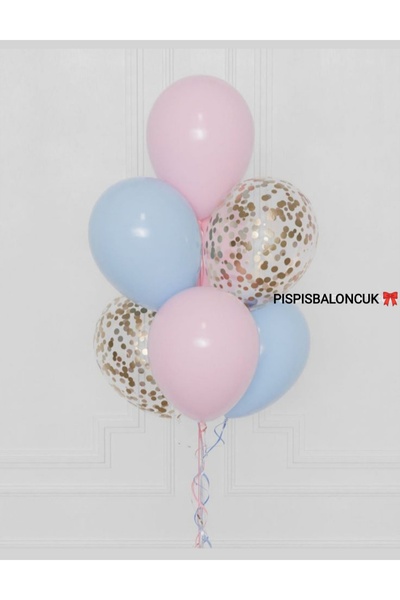 PISPISBALONCUK 3 adet pembe mavi şeffaf konfetili balon seti doğum günü baby ...