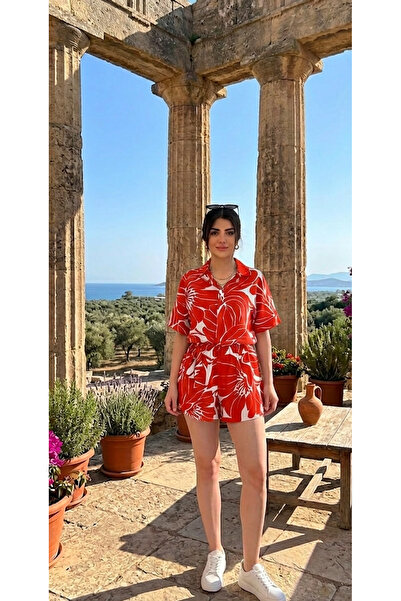 solyen viskon gömlek yaka kısa tulum