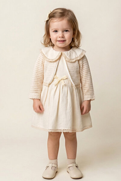 Bebezade فستان ليورا للفتيات الصغيرات بأكمام طويلة وتفاصيل فيونكة من الموسلين