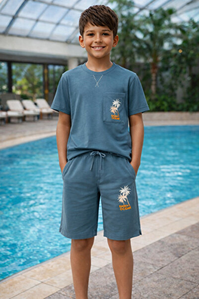 Mışıl Men's Children's Sandy Ocean Printed 2-Piece Summer Set T-Shirt Capri S...