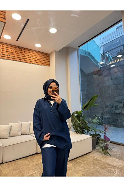 Suede Style 5857 - Κομψό, άνετο, λεπτό, μαλακό ύφασμα τζιν, γυναικείο σετ παν...