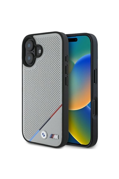 BMW BMHMP16S23PUPDG iPhone 16 6.1 " γκρι σκληρή θήκη M Διάτρητη Τρίχρωμη Γραμ...
