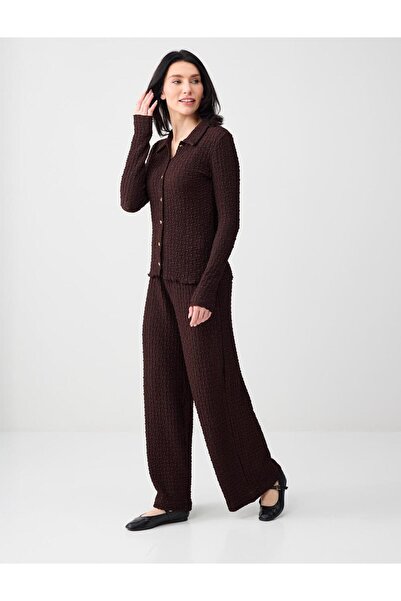 Jimmy Key Πλεκτό παντελόνι με υφή σε απόχρωση πικρού καφέ