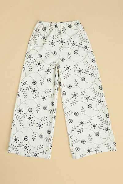 Fulla Moda Pantaloni pentru fete cu aspect de in și broderie florală
