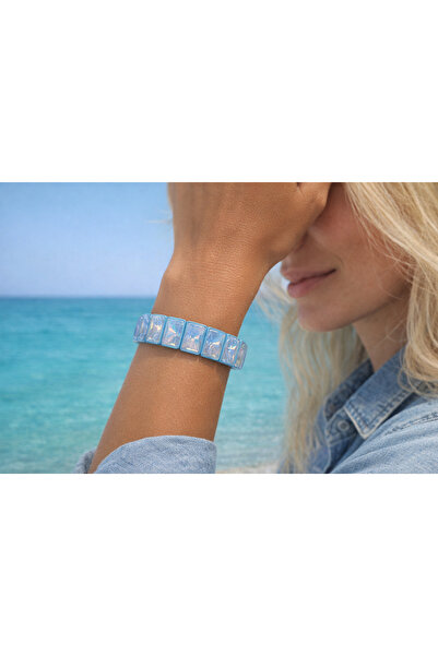 AychaAksesuar Blue Rubberized Ceramic Plated Stone Bracelet