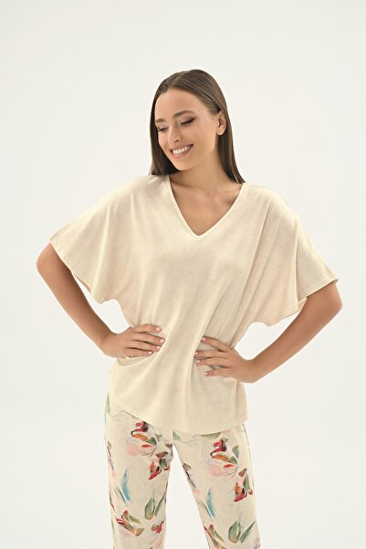 Sevim 17574 SET DE PIJAMALE DE DAMĂ CU GULER ÎN V