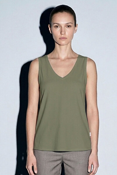 Şiir Flori Regular Fit V-Neck Ελαφριά Ανοιχτή Οβάλ Φούστα με Κοπή Λέιζερ Γυνα...