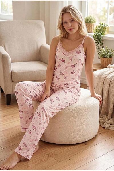NBB Σετ πιτζάμες από βαμβάκι με τιράντες και ροζ λουλουδάτο σχέδιο