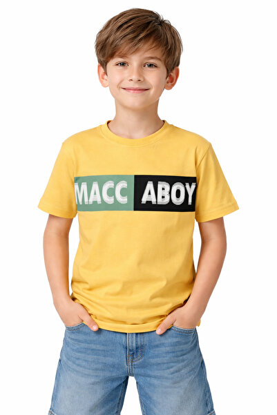 İrem Çocuk Giyim تي شيرت للأولاد من Maccaboy بنمط نصي باللون الأصفر وأكمام قصيرة