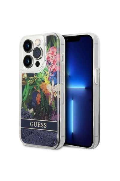 Guess GUHCP14XLFLSB Apple iPhone 14 Pro Max blue hardcase Flower Liquid Glitter