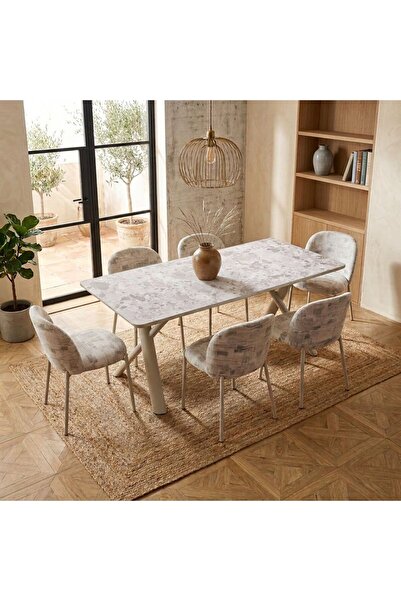 Danube Home Tasmania 1+6 Stone Top Dining Set - Grey/Cream