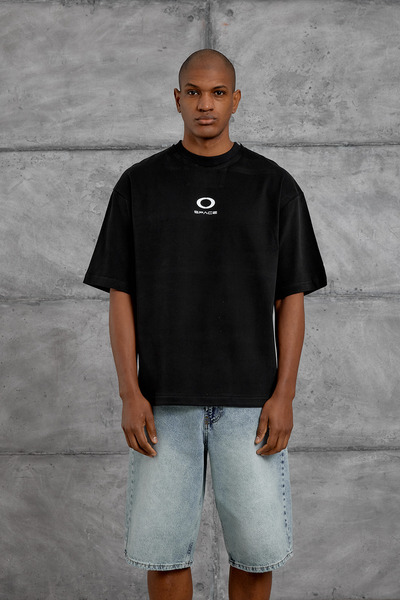 NOMARC Tricou negru supradimensionat cu imprimeu BACK 10