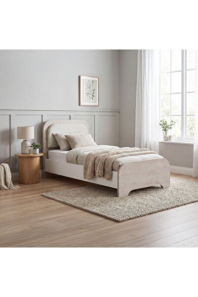 Danube Home سرير أطفال سويسري مقاس 90×200 مع لوح رأس مبطن |   سرير خشبي مفرد ...