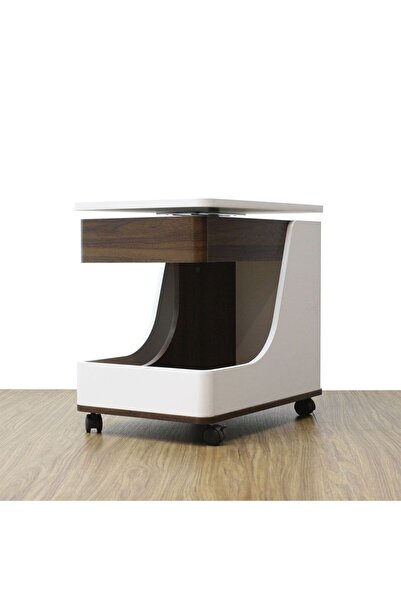 Danube Home Tavira Side Table With Shelves And Revolving Top - White/Walnut