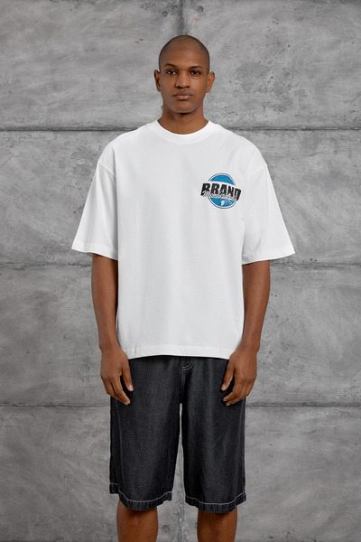 NOMARC Tricou alb supradimensionat cu imprimeu de brand