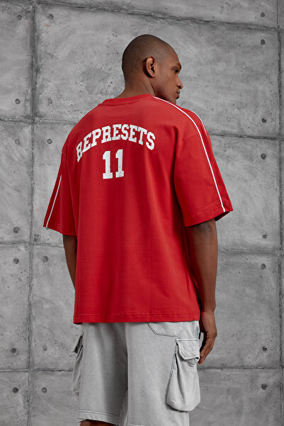 NOMARC Tricou supradimensionat roșu cu imprimeu OVERCOMEE