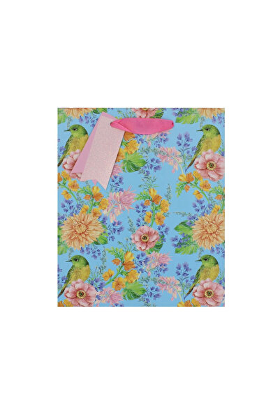 Eurowrap Το πουλί Μ κάθισε σε λουλούδια σε χάρτινη τσάντα δώρου.