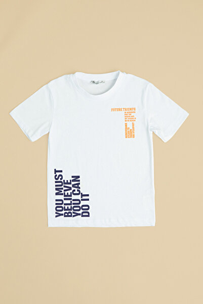 Fulla Moda Text Printed Crew Neck Boy's T-shirt