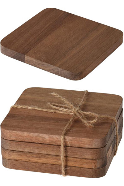 Excellent Houseware Σετ 4 θήκες για κούπες, από μπαμπού, 10x10x0.4 εκ., καφέ