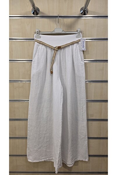 Park Moda Ιταλικό λινό παντελόνι με ψάθινη ζώνη