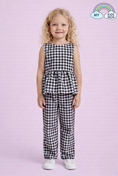 My Kids Wear Κοριτσίστικο Σετ Μπλούζα και Παντελόνι Πεπλάμ με Καρό Σχέδιο 12693