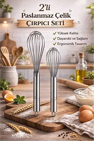 AYGÖREN HOME Paslanmaz Çelik 2'li Çırpıcı Seti Pratik Yumurta Sos Karıştırıcı...