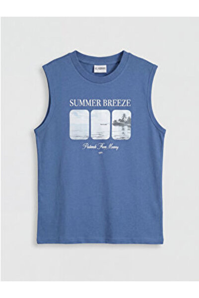 LC Waikiki New Season Blue Crew Neck Printed Boys' Undershirt
