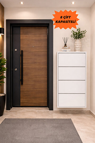 Flinder Metal 4 Kapaklı Beyaz Ayakkabılık, (KURULUM GEREKTİRMEZ), 8 Çift Ayak...