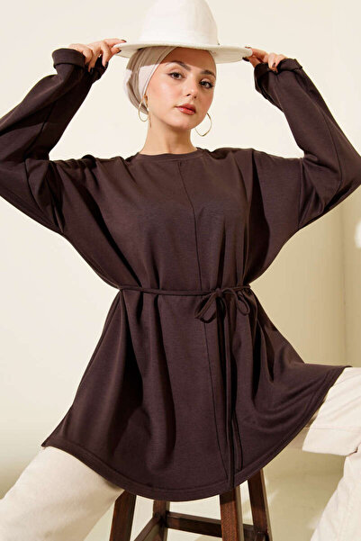 YAZGI MODA Kadın Beli Kuşaklı Rahat Kesim Tunik