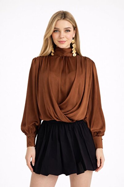 EFENDİX Απλή σατέν μπλούζα