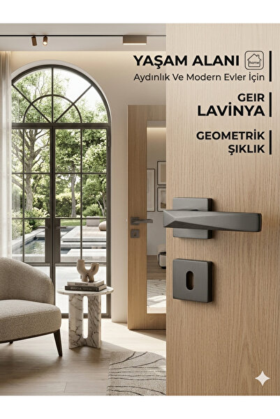 Lavinya Piramit Premium Model Antrasit Renk Kare Rozetli Oda Kapı Kolu / 1 Takım