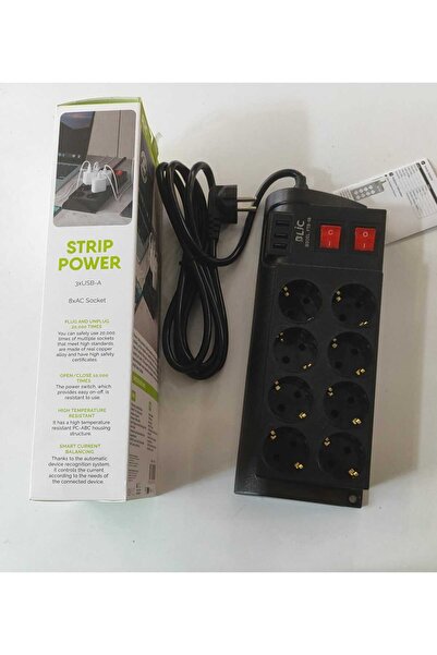 Blic FTR-08 Akım Korumalı 8’li Priz - 3 USB Girişli - 2 Metre Kablo - 4000W