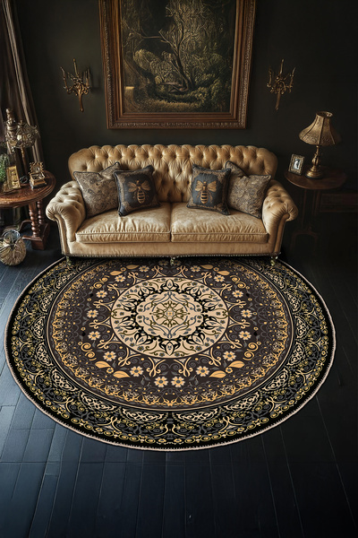 BigArts Home Klasik Gold Detaylı Yıkanabilir Şönil Salon Mutfak Halısı Geniş ...