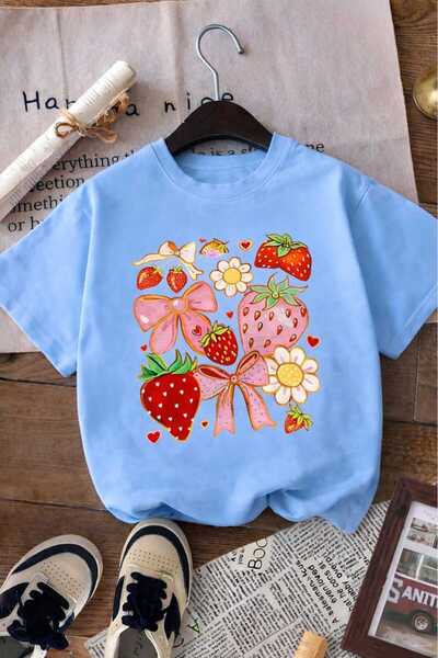 BENROMA Παιδικό μπλουζάκι unisex με στάμπα κορδέλας και φράουλας 5GH3