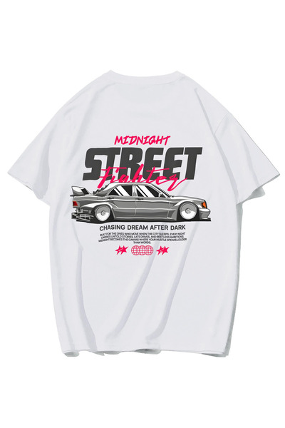 BRZ COLLECTION Ουνισέξ Όβερσάιζ Μπλουζάκι Midnight Street Fighter (ΛΕΥΚΟ)