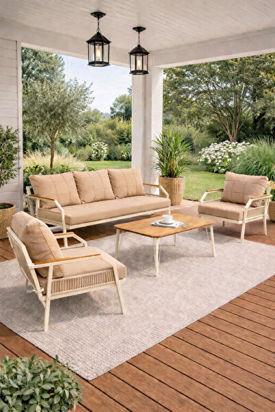 UFUK HOME Daisy Krem 3+1+1 Masalı Bahçe Oturma Grubu Balkon Teras Takımı