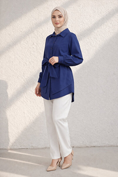 Kirazgym Ποπλίνα Τουνίκ Χαλαρό με Αυτοσχέδια Ζώνη - Μπλε