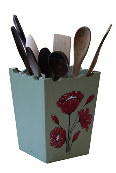 Decoratiuni Vintage Casa Retro Ξύλινη βάση για σκεύη κουζίνας, ζωγραφισμένη σ...