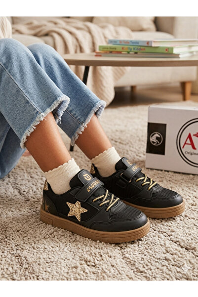 ARMÜZ Μαύρα αθλητικά παπούτσια για κορίτσια με φιγούρα αστεριού από βέλκρο κα...