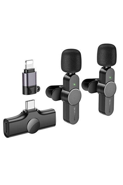 Borofone Microfon lavaliera, Borofone, Lightning, Set 2 Bucati, Black