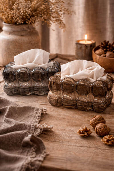 Anadolu Saray Bubble Tasarım Peçetelik | Şeffaf Kahve ve Siyah Tonlu Dekorati...