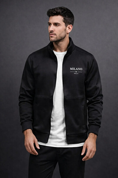 NOFLEN Γκρι Milano με στάμπα και μισό φερμουάρ Scuba Sweat