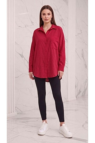 Stilera Women's Linen Shirt with Pocket Detail, Oversize Standard Size, Summe...