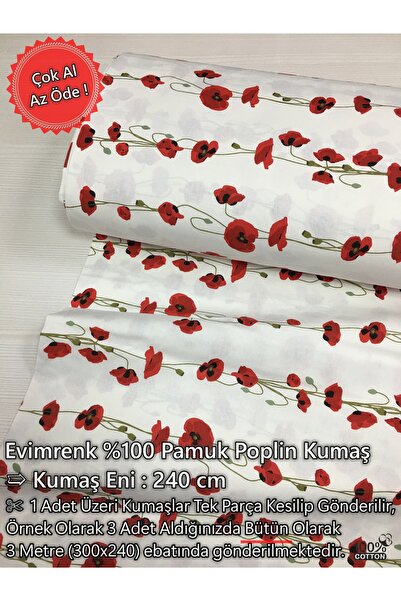 evimrenk Gelincik Çiçeği Desenli Poplin Kumaş - Nevresim - Çarşaf - Hobi - El...