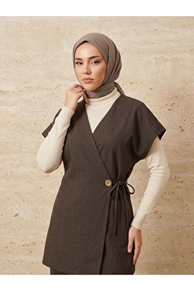 Generic Brand Side Tie Button Detail Vest-Brown