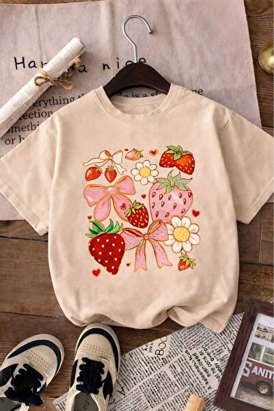 BENROMA Παιδικό μπλουζάκι unisex με στάμπα κορδέλας και φράουλας 5GH3