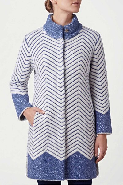 Sementa كارديجان طويل مخطط بياقة عالية وأزرار كبس