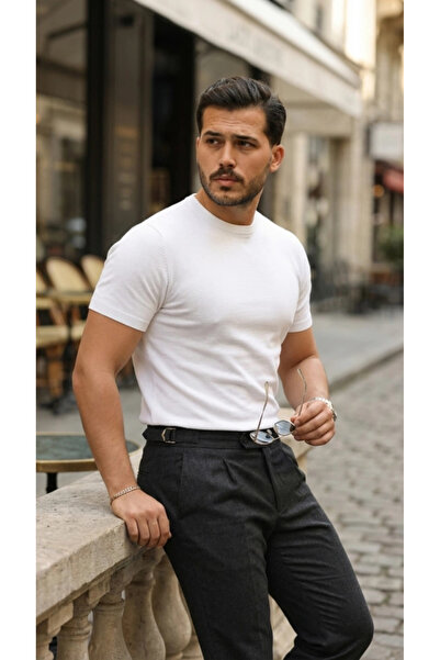 Butik Men's Basic Crew Neck Short Sleeve Knitwear T-Shirt - 100% Cotton Acrylic